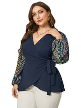 Plus Size Tribal V-neck Patchwork Design Long Sleeves Blouse