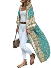 Bohemian Floral Print Loose Open Front Long Sleeve Cardigan