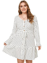 Plus Size V-neck Polka Dot Belt Design Button Design Dress