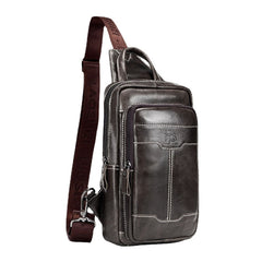 Men Genuine Leather Waxed Cowhide Retro Fashion Business Chest Bag Shoulder