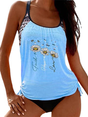 Plus Size Women's Tankini Swimsuit - Backless, High Waisted, Butterfly Print, Scoop Neck, Vacation Ready