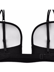 Women's Padded Bras Detachable Straps Demi Cup Shelf Bra Deep U Breathable Pure Color Hook & Eye