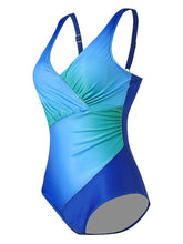 Plus Size Women's One Piece Swimsuit, Tummy Control, Push Up, Color Block Tie Dye, Blue Purple
