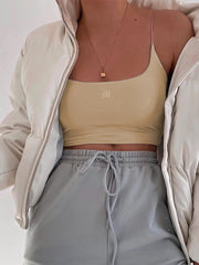 Summer Solid Color Embroidery Fashion Tight Sling Tank Top