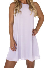 Women's Sleeveless Pure Color Mesh Crew Neck Simple Dress