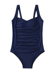 Women's Swimwear One Piece Monokini Bathing Suits Normal Swimsuit Tummy Control Ruched Slim Solid Color Black Wine