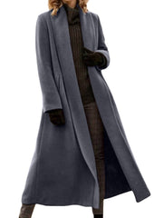 Women Warm Solid Color Lapel Longline Coats With Pocket