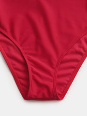 Women Monokini Plunge Wide Straps Ruffled Waist One Piece