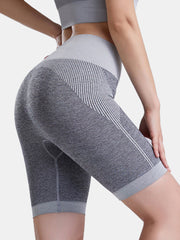 Women Sport Solid Color Dry Quick Banded High Waist Biker Shorts