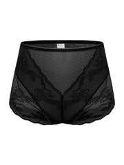 Plus Size Lace Jacquard Sheer High Waist Breathable Panties