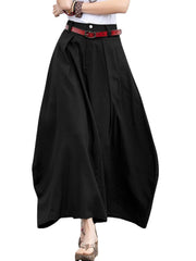 Leisure Solid Button Ruched Zip Pocket Casual Maxi Skirt