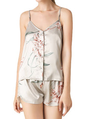 Women's Floral Spaghetti Strap Button-Up Pajama Set