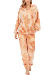 Women's Tie Dye Plush Fleece Hoodie & Pants Pajama Set with Pockets