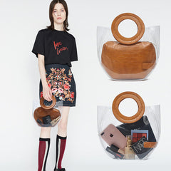 Women Crocodile Pattern Bag Clear 2 Pieces Handbag