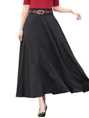 Solid Pocket Sash A-Line Casual Maxi Skirt