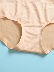 1Pcs Women Ice Silk Seamless Pure Color Cotton Cozy Breathable Mid Waist Panties - Multi