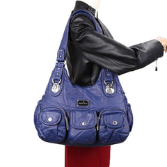 Women Casual Large Capacity PU Leather Shoulder Bag Multi-Pockets Crossbody