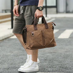 Men's Retro Canvas Crossbody Bag, Multi-pocket, Wear-resistant, Large Capacity, Zipper Shoulder Handbag