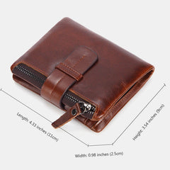 Men Genuine Leather Retro Zipper Cowhide Multi-slot Card Holder Wallet