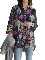 Leaves Print Pocket Lapel Long Sleeve Button Down Shirt