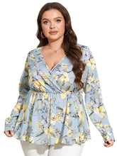 Plus Size Floral Print Crossed Front Design Blouse