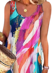 Women's Painting Backless Crew Neck Fashion Outdoor Sleeveless Dress