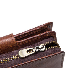Men Genuine Leather Vintage RFID Blocking Zipper Coin Bag Wallet Card Holder