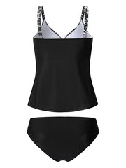 Plus Size Women's Tankini Swimsuit - Floral & Solid Colors, Open Back, Camisole Straps, Vacation Ready