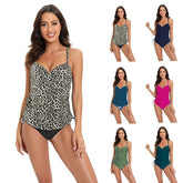 Women's Swimwear Tankini 2 Piece Normal Swimsuit 2 Piece Tummy Control Solid Color Leopard Print Black Army Green Navy Blue Blue Tank Top Bathing Suits Sports Summer