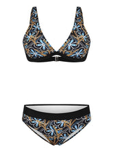 Women's Swimwear Bikini 2 Piece Normal Swimsuit Backless Printing Link / Chain Floral Stripe Black Padded V Wire Bathing Suits Sexy Vacation Sexy / Modern / Strap / New / Padded Bras / Strap