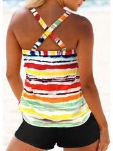 Women's Swimwear Tankini 2 Piece Normal Swimsuit 2 Piece Printing Striped Yellow Red Blue Tank Top Bathing Suits Sports Beach Wear Summer