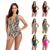Women's Swimwear One Piece Normal Swimsuit Open Back Solid Color Leopard Leopard Print Black Wine Blue Green Bodysuit Bathing Suits Sports Summer