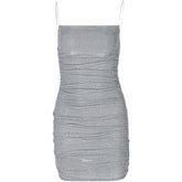 Women‘s Party Dress Sequin Dress Bodycon Mini Dress Silver Black Sleeveless Pure Color Sequins Winter Fall Spring Spaghetti Strap Fashion Date S M L