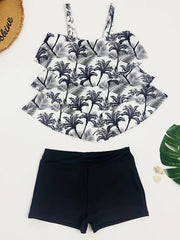 Women's Swimwear Tankini 2 Piece Normal Swimsuit 2 Piece Layered Printing Palm Tree Black White Blue Rainbow Tank Top Bathing Suits Sports Beach Wear Summer