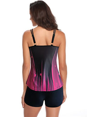 Women's Floral Tankini Swimwear Set - Adjustable, Padded, Classic Style, Blue/Black/Yellow/Navy