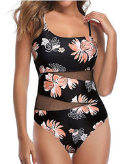 Women's One Piece Monokini Swimsuit - Backless, Tummy Control, Mesh Print