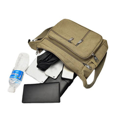 Men's Large Capacity Canvas Crossbody Shoulder Bag - Multi-layer Casual Design