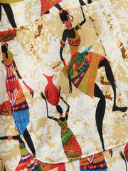 Women Ethnic Style Figure Print Round Neck Short Sleeve Loose Baggy Maxi Dresses