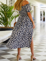 Floral Print Short Sleeve Slit Hem Dress For Women