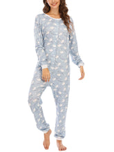 Plus Size Women Cute Cartoon Elephant Print Long Sleeve Pants Rompers Home Casual Sleepwear