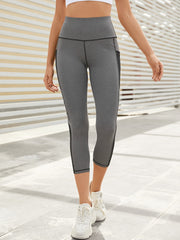 Women Solid Color TopstitchSide Pocket High Waist Yoga Sport Leggings