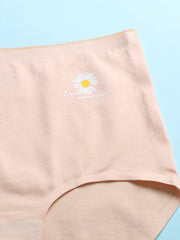 Women's Daisy Print High Waist Seamless Cotton Panties - Breathable & Antibacterial