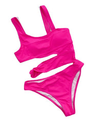 Women's Swimwear One Piece Monokini Bathing Suits trikini Normal Swimsuit Cut Out Slim Solid Color Tie Dye Leopard Pink rose Black and white dots Black White Padded Bathing Suits Sexy Active Sports