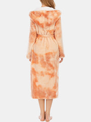 Women's Tie Dye Fleece Hooded Sleepwear Robe with Pockets