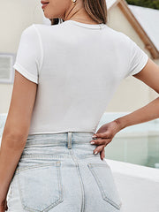 Solid V-Neck Short Sleeve Fitting Summer Bodysuit