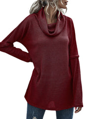 Women Solid Color Rib Knit Turtleneck Warm Long Sleeve Sweaters