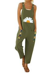 Flower Tribal Pattern Pocket Sleeveless Jumpsuit For Women