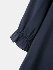 Plus Size Women Solid Color Pussybow Frill Sleeve Casual Blouses