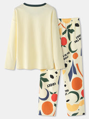 Women's Graphic Letter Print Ribbed Pullover Pajama Set with Elastic Waist and Pockets