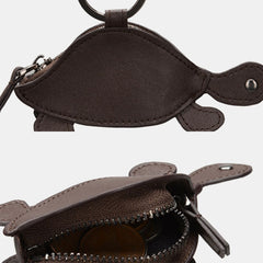 Women Genuine Leather Cowhide Cute Cartoon Turtle Pattern Storage Bag Coin Keychain